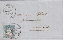 St.AUBIN, 23C auf archivfrischem Faltbrief nach Neuchâtel, unten ...