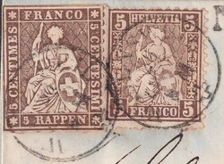 22G+30 (Mischfrankatur) von WÄDENSWEIL nach ZÜRICH 1863 (26.APR.) ...