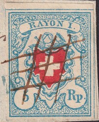 TINTEN-PARALLELOGRAMM mit Stab-Stempel von MARBACH (LU in hellblau) ...