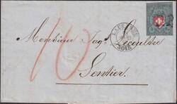 LAUSANNE 1857, 15II.1.03 (Type 30) auf Faltbrief nach "Sentier". ...