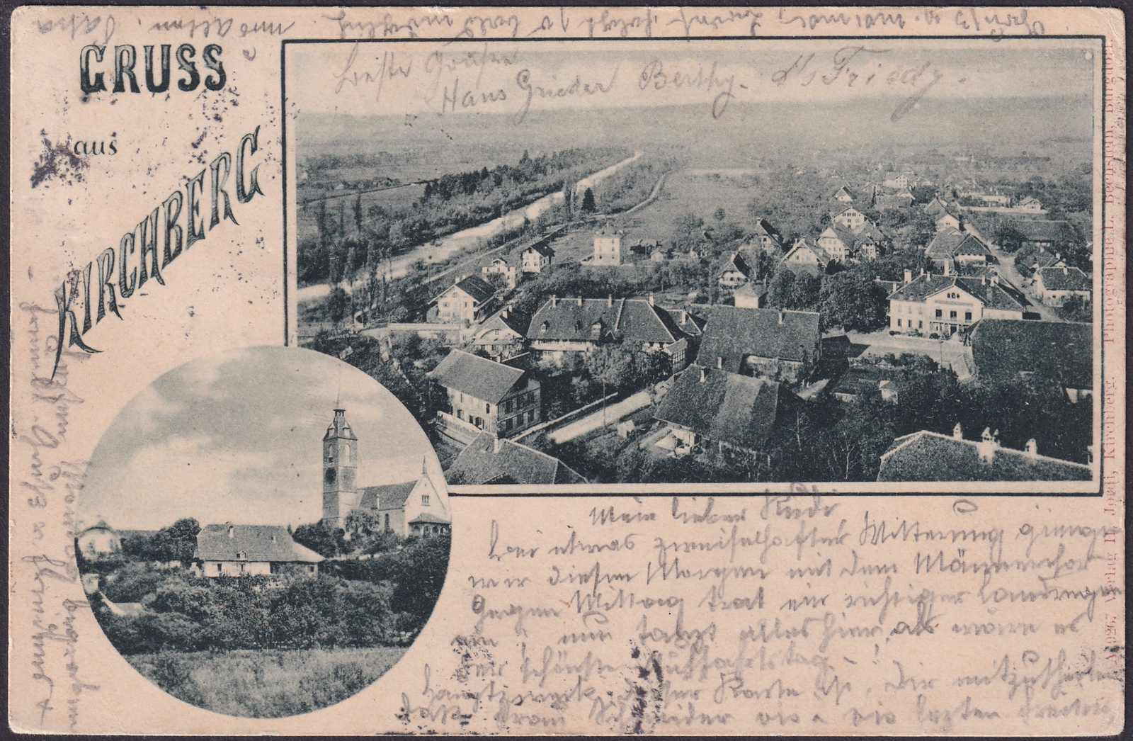 BERN, KIRCHBERG 1900, saubere Litho nach London, mit Ansicht Dorf und ...