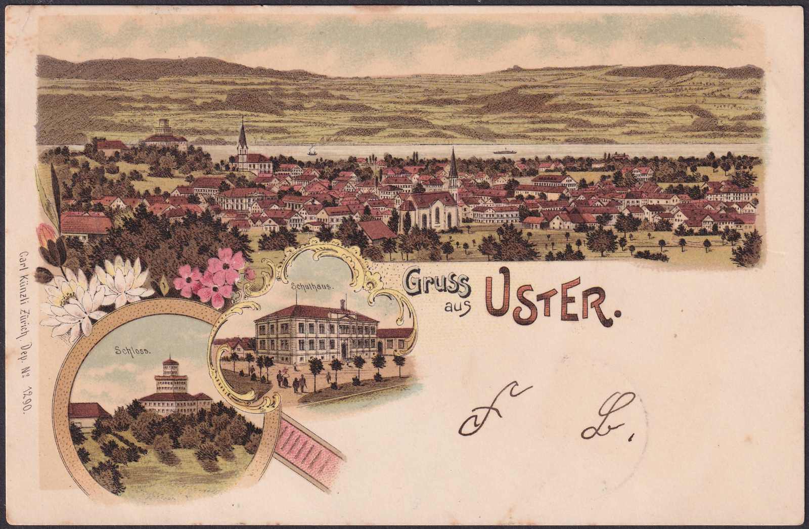 ZÜRICH, USTER 1899, saubere "Litho" nach Wald, Ansicht auf Schloss & ...