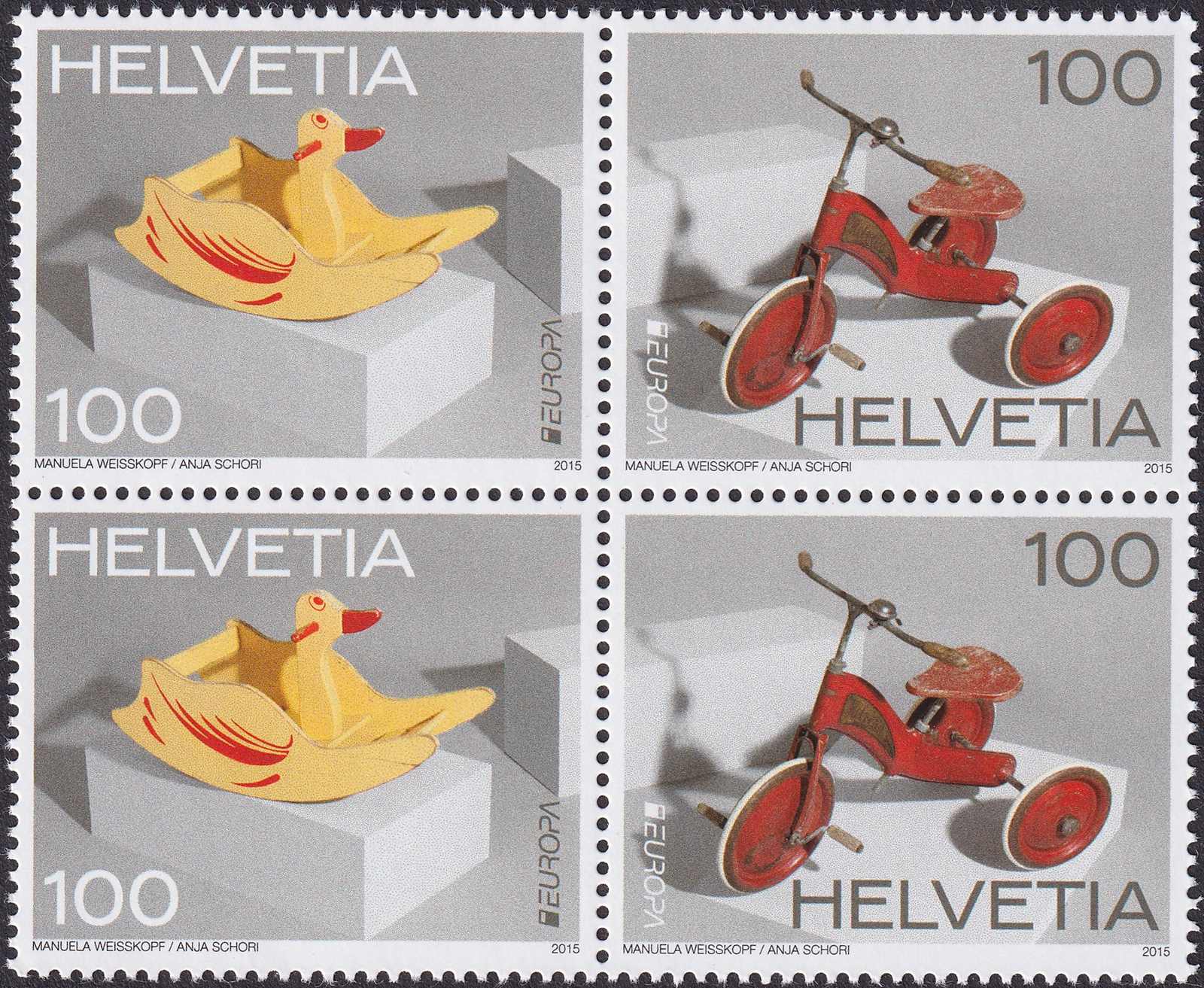 2015, Z238, Alte Spielzeuge, sauberer Viererblock postfrisch**.