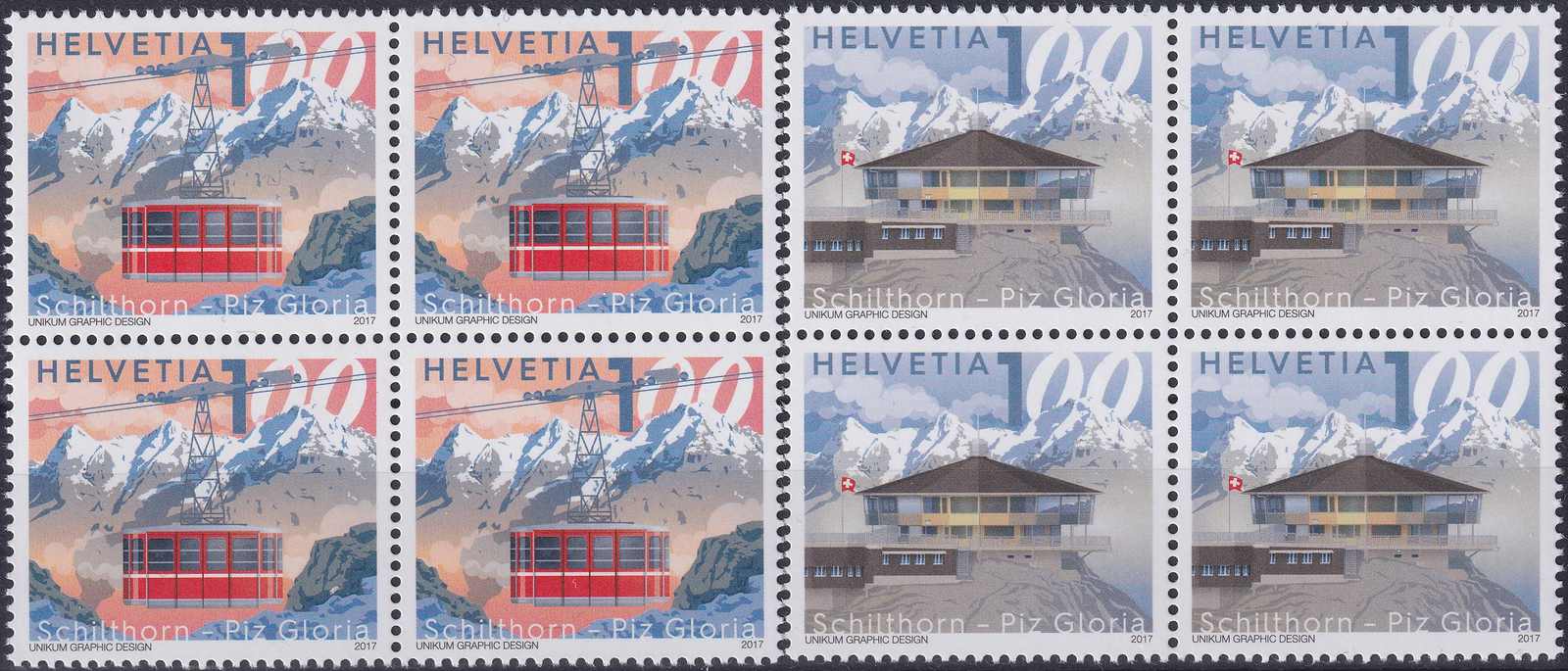 2017, Nr.1618+1619, 50 Jahre Schilthorn-Piz Gloria Viererblöcke ...
