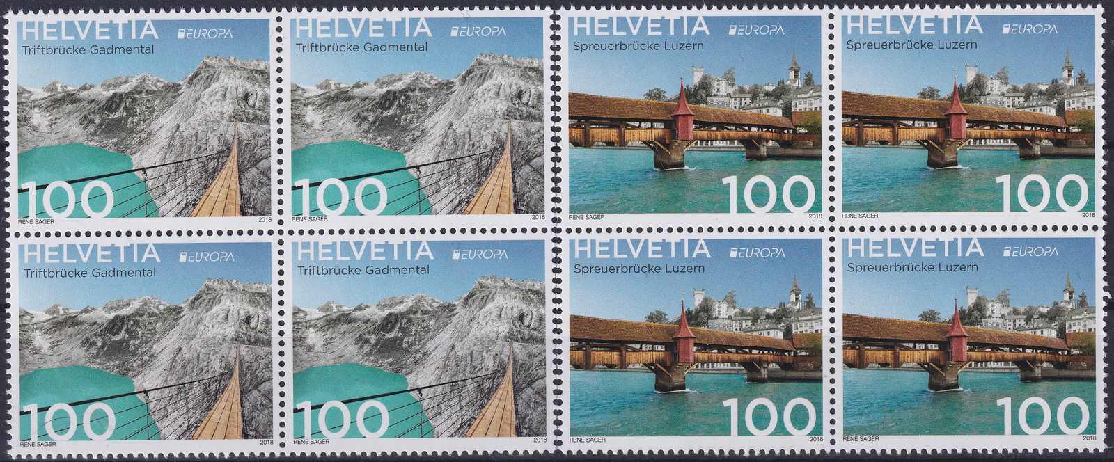 2018, Nr.1680+1681, Brücken Viererblöcke postfrisch**.