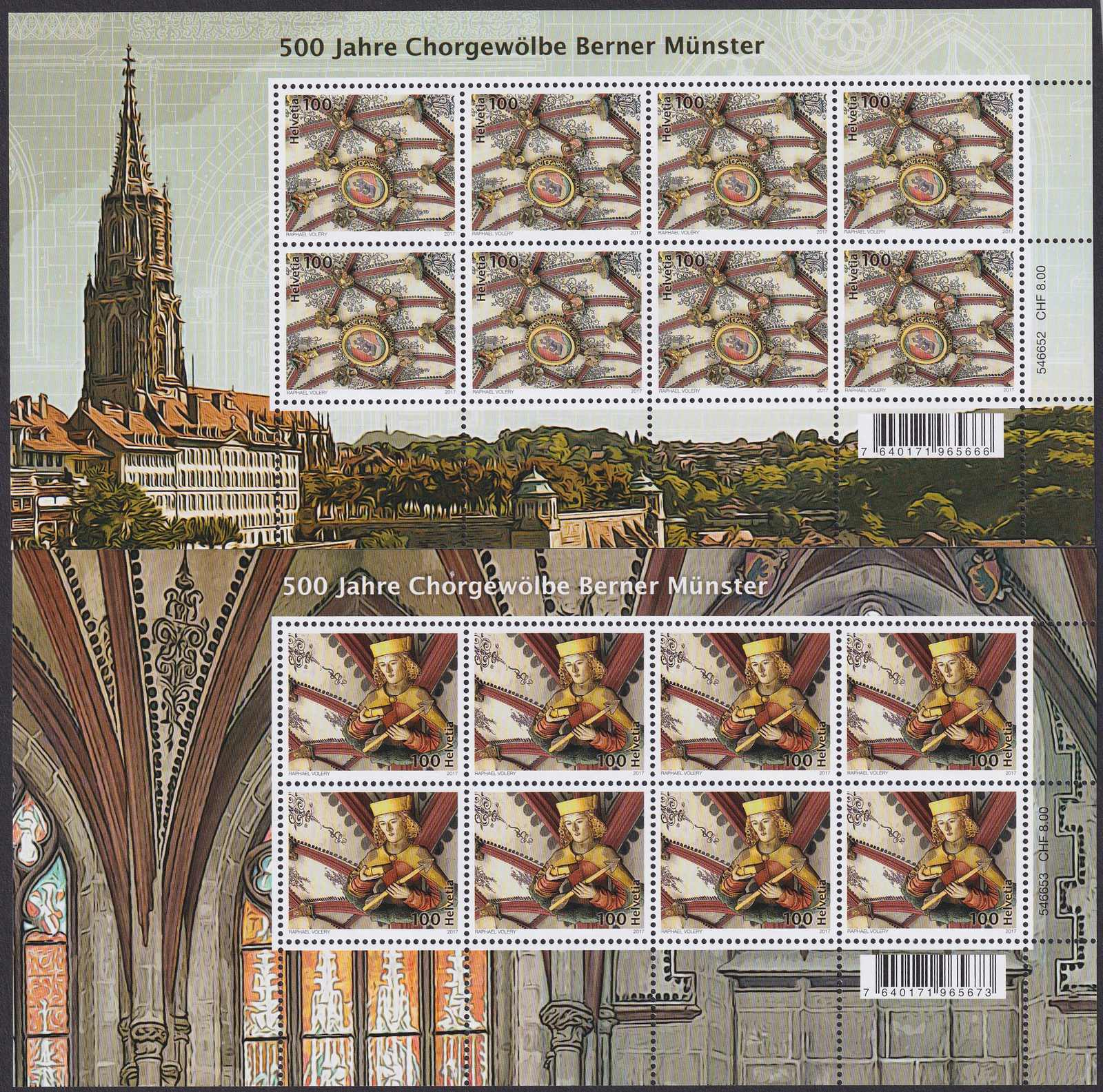 2017, Nr.1652+1653, 500 Jahre Chorgewölbe Berner Münster Zierbogen ...