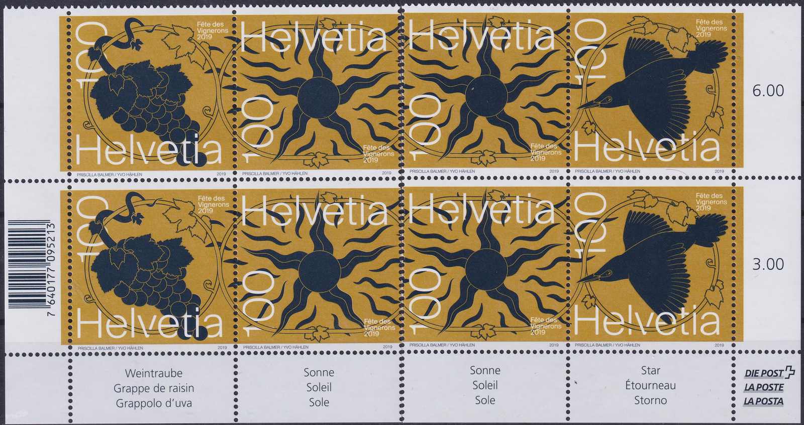 2019, Z289+Z290, Winzerfest Viererblöcke mit Bogenrand postfrisch**.