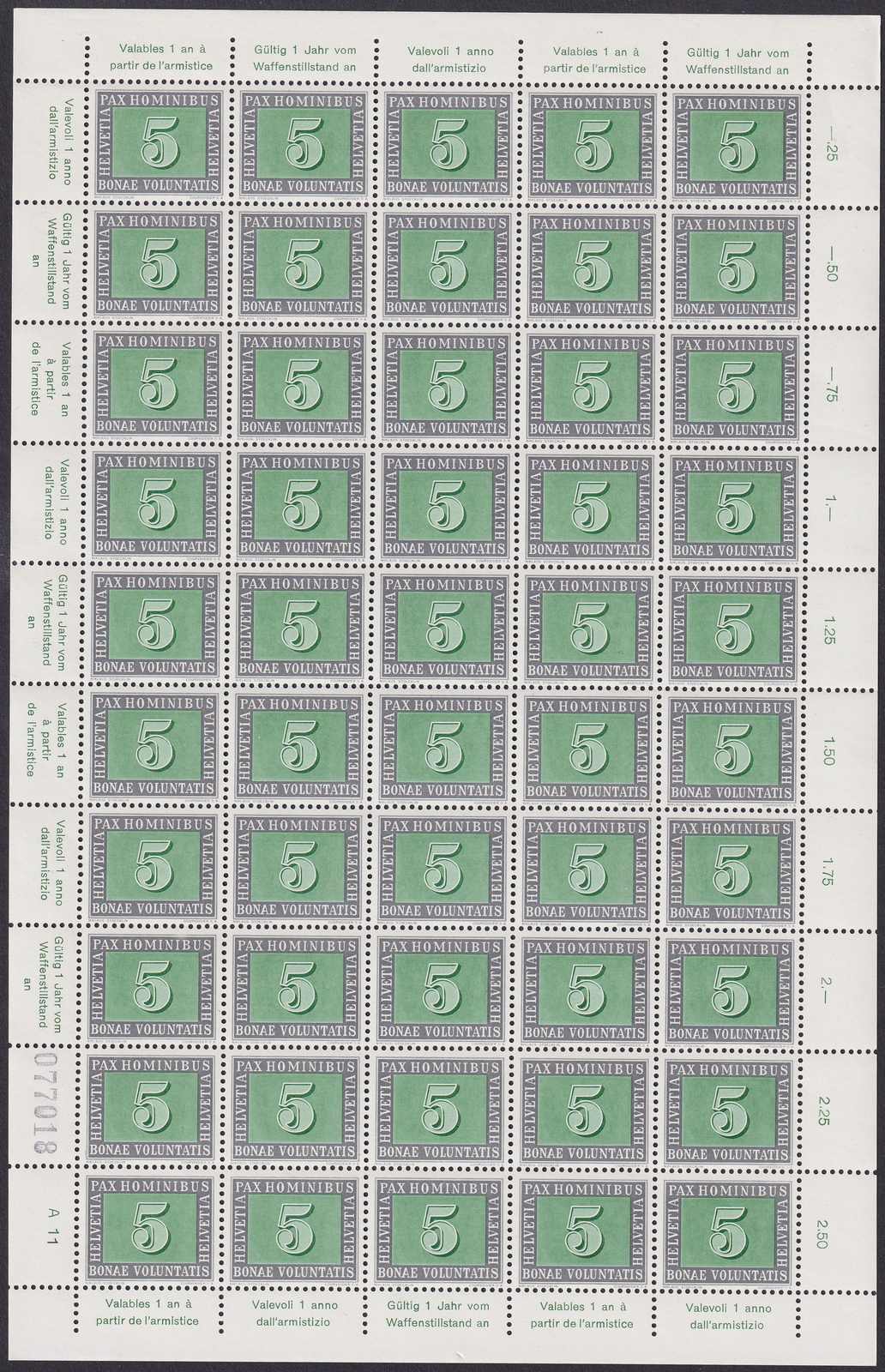 1945, Nr.262, Pax 50er Bogen, ** postfrisch, tadellos, SBK: 50.-