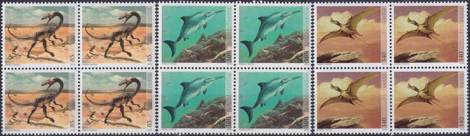 2010, Nr.1359-1361, Sauriervorkommen in der Schweiz Viererblöcke ...