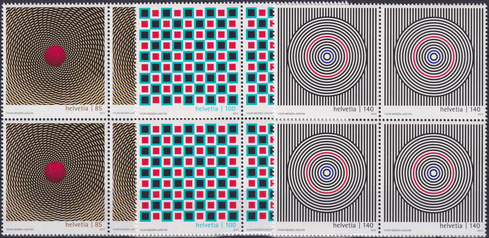 2010, Nr.1362-1364, Optische Kunst Viererblöcke postfrisch**.