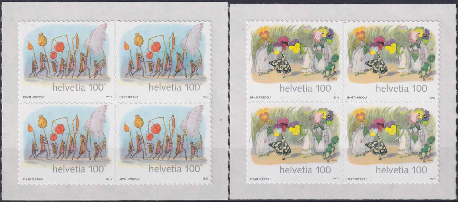 2013, Nr.1462+1463, 150. Geburtstag Ernst Kreidolf Viererblöcke ...