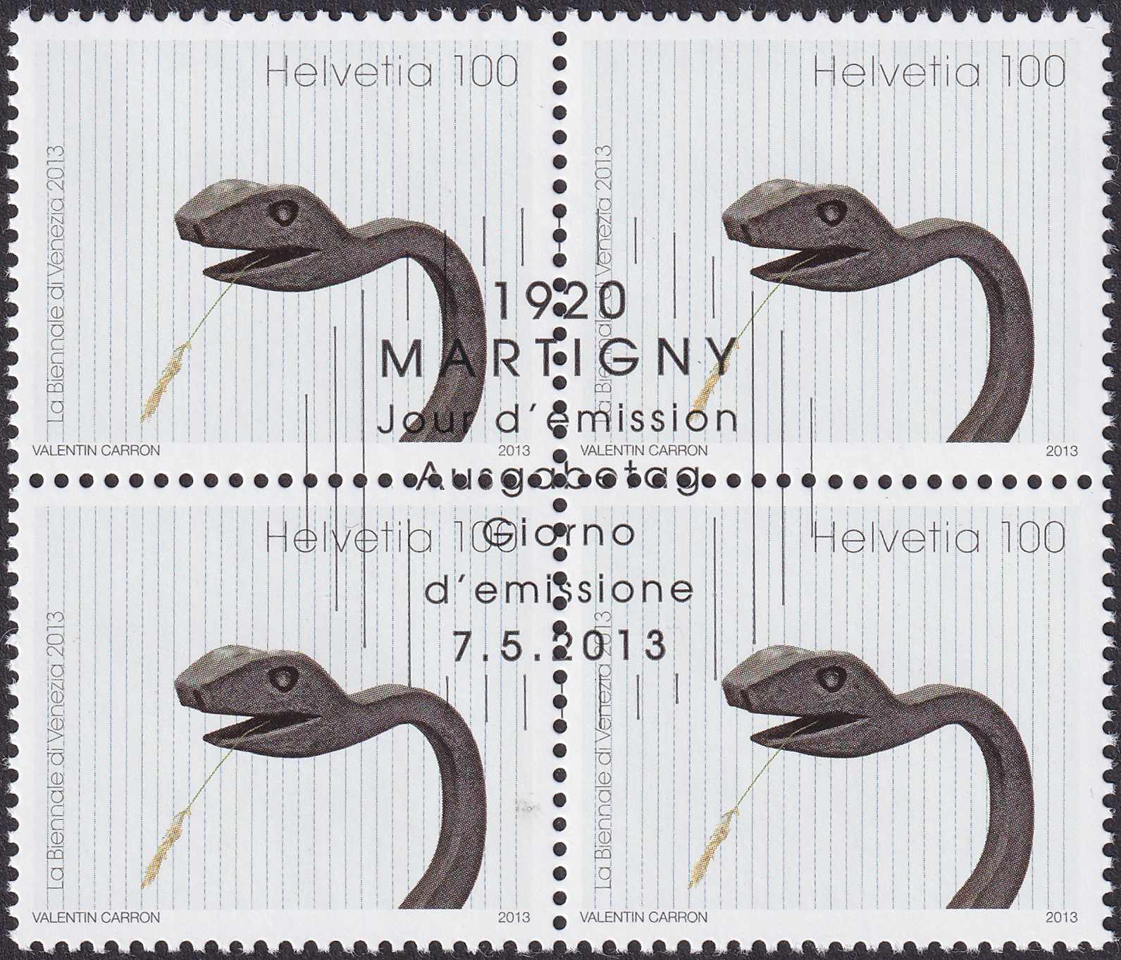 2013, Nr.1467, Biennale Venedig Viererblock mit ET-Stempel (07.05 ...