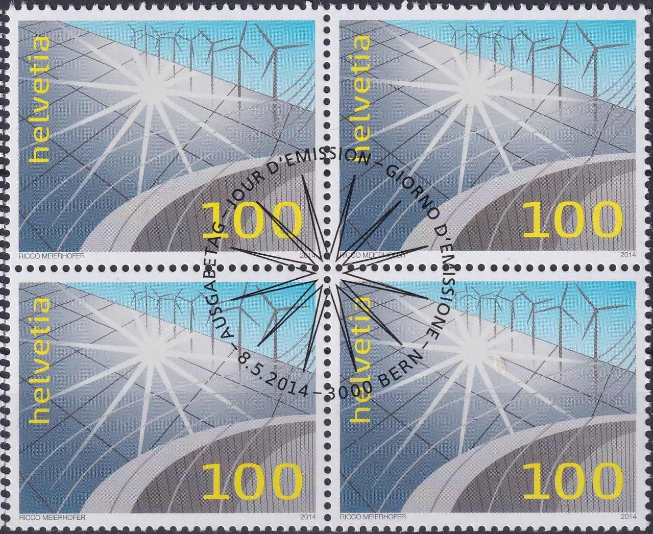 2014, Nr.1507, Erneuerbare Energien Viererblock mit ET-Stempel (08.05 ...