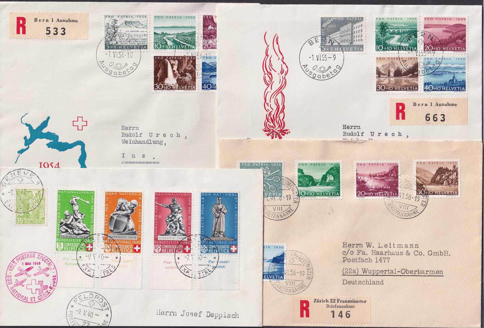 1940-1972, über 80 Frankaturen PRO PATRIA mit einigen netten ...