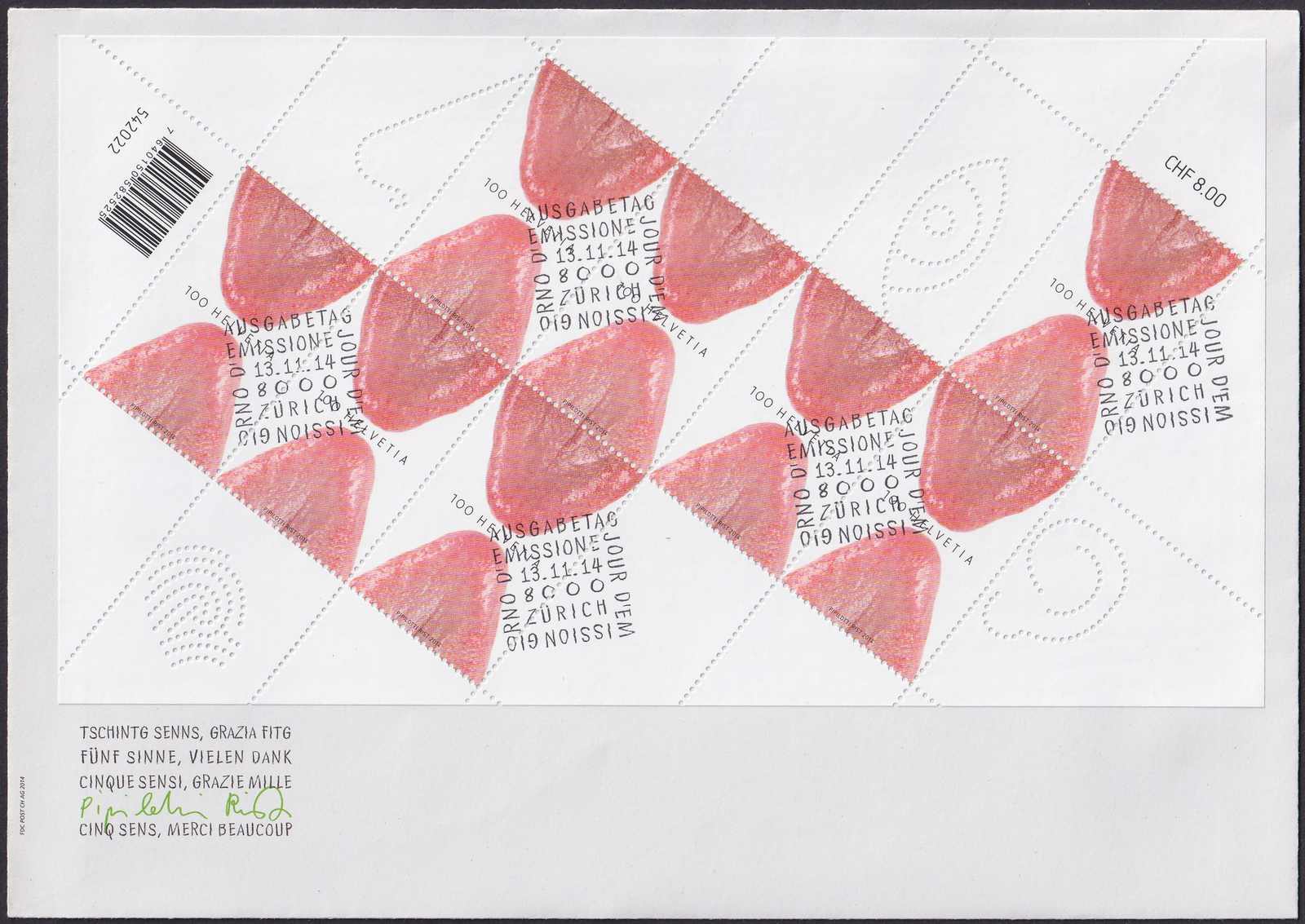 2014, Nr.1530, Klein-Bogen auf Brief (Pipilotti Rist) mit ...