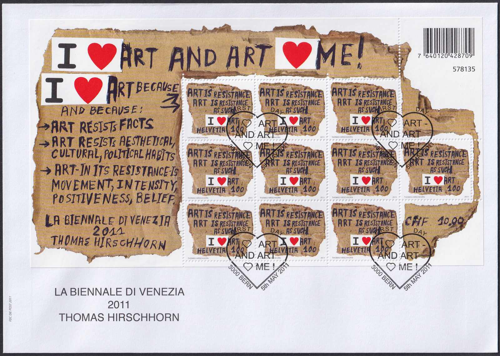 2011, Nr.1396, Klein-Bogen auf Brief (Biennale Venedig) mit ...