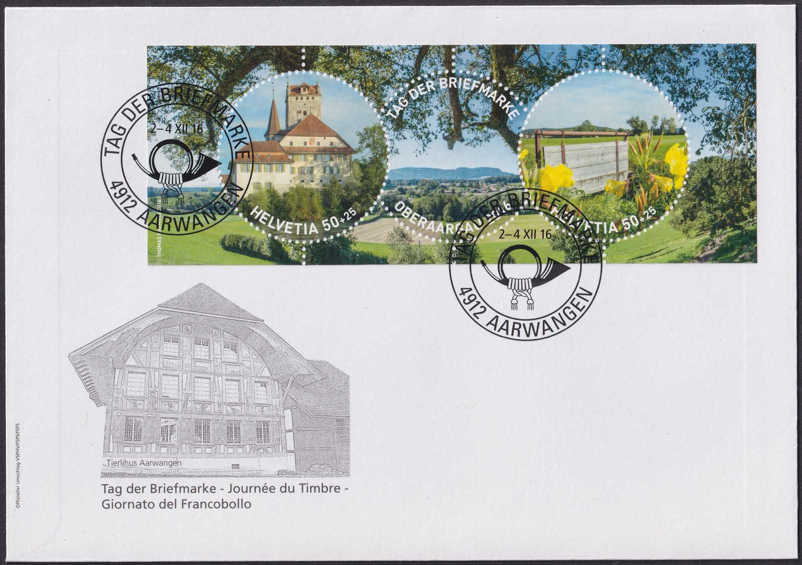 2016, W110, Sonderblock auf Brief (Oberaargau) mit Ersttags-Stempel. ...