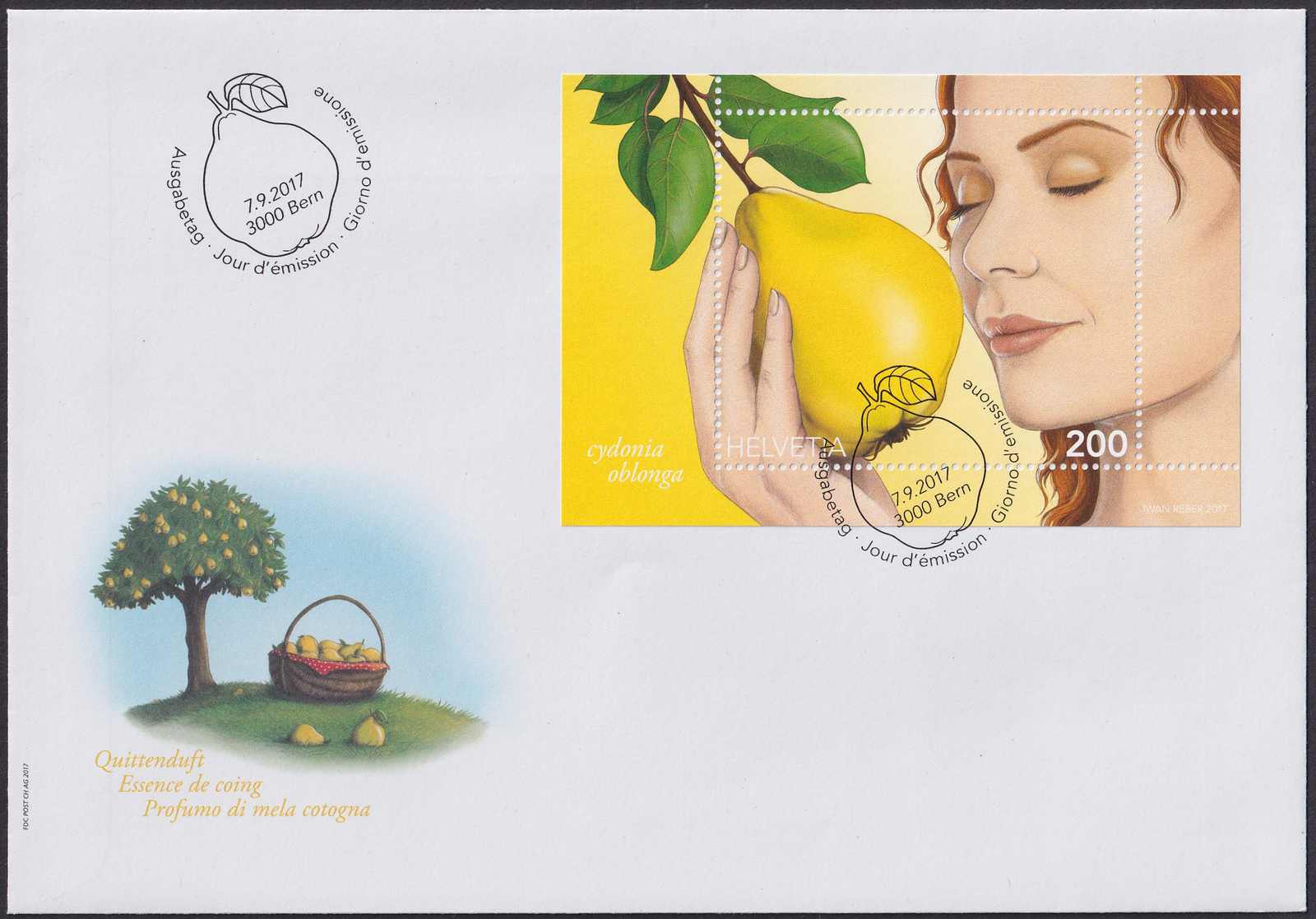 2017, Nr.1646, Sonderblock auf Brief (Quittenduft) mit ...