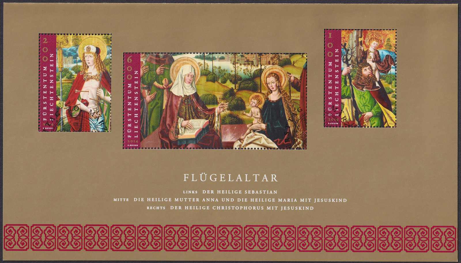 2014, Nr.1662, sauberer Zierbogen Liechtenstein (Flügelaltar) mit ...