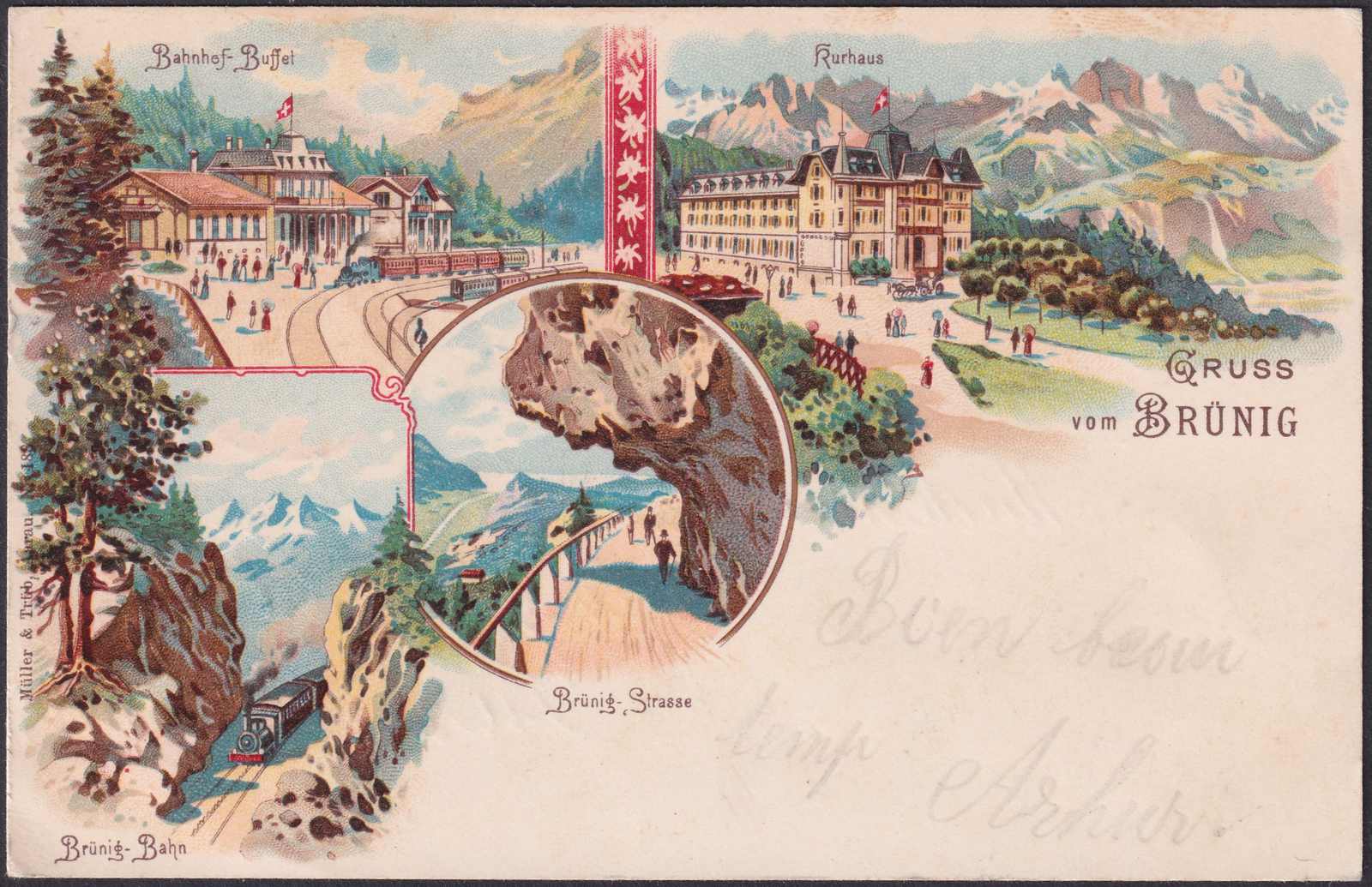 BERN, Brünig (2.JULI.1905) saubere Litho mit Ansicht Bahnhof-Buffet, ...