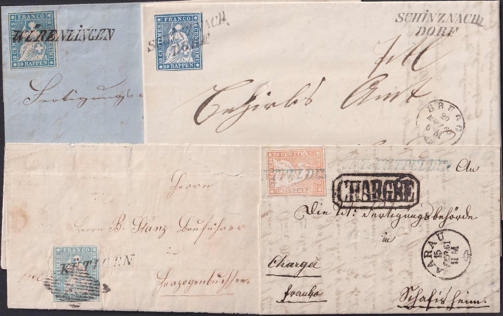 1854-1862, 14 meist fehlerfreie STRUBEL-Briefe aus dem Kt. AARGAU, ...