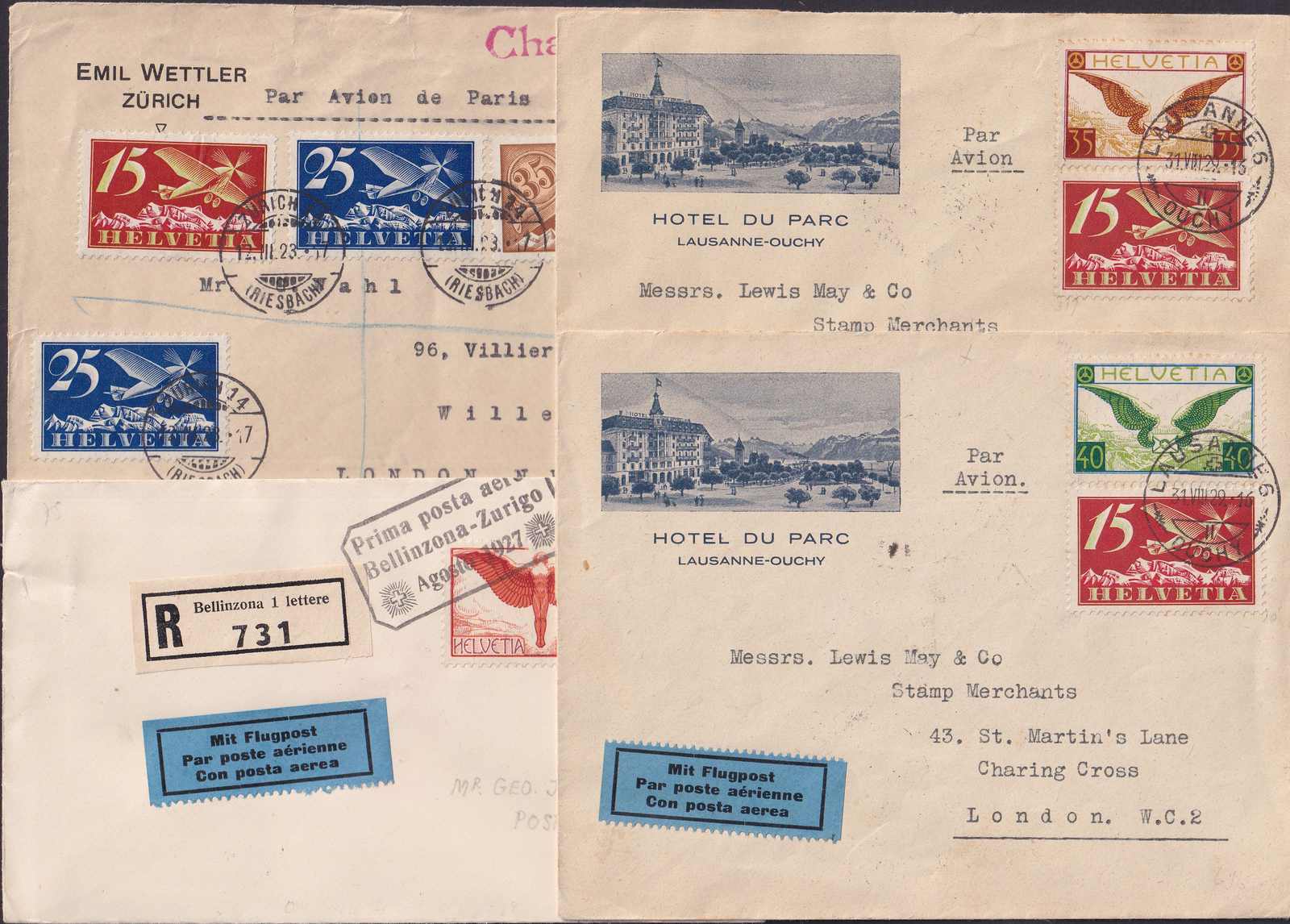 1873-1947, FRANKATUREN, meist Flugpost auf Albumseiten. ...