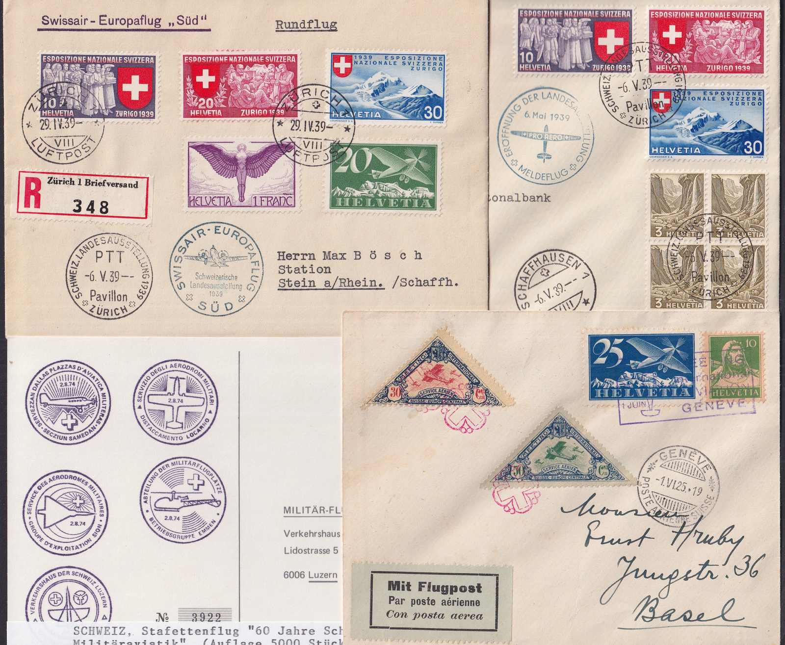 1924-1978, Frankaturen (starke Sammlung) mit 57 Stück: Flugbriefe, ...