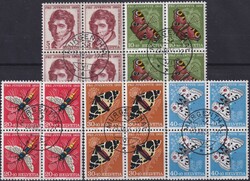 1955, Viererblöcke Serie Pro Juventute J158-J162 mit Stempel aus ...