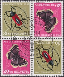 1953, Z41I (Pro Juventute, Herzstück) J150+J151 Viererblock mit ...