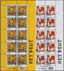2007, Nr.1233+1234 (Art brut) Zierbogen mit Stempel vom Ausgabetag ...