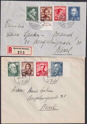 1941-1948, PRO JUVENTUTE auf acht Briefe mit kompletten Sätzen, ...