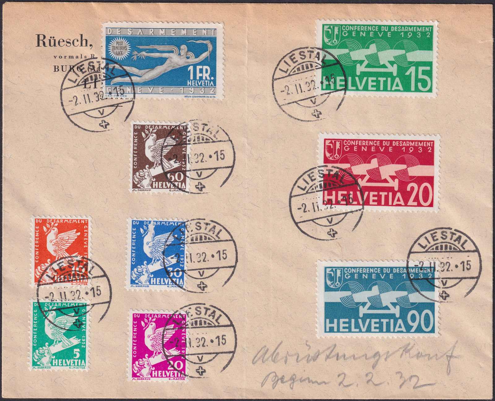 1932, FDC Abrüstungskonferenz GENF +Flugpost: Nr.185-190 +F16-F18 ...