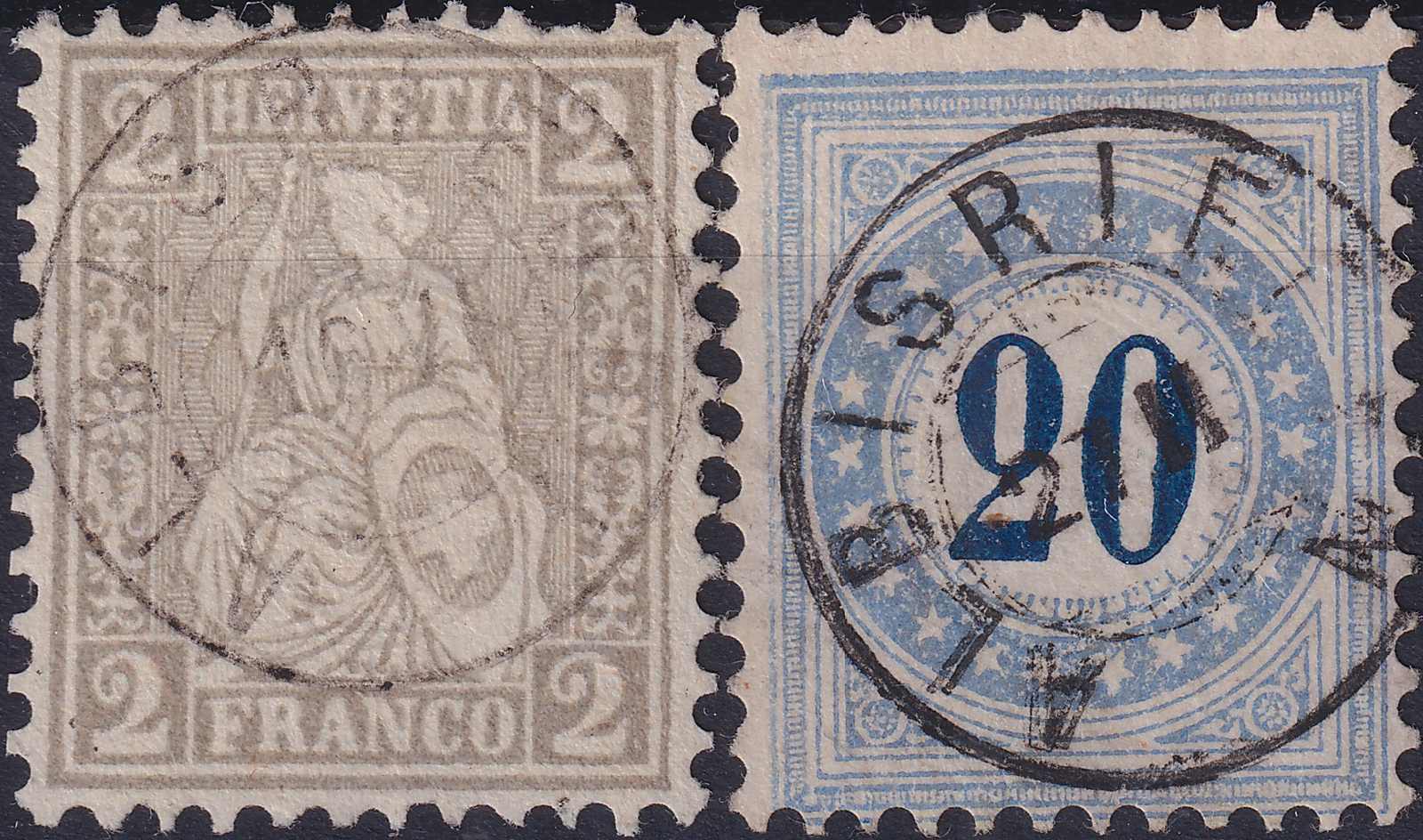 ALBISRIEDEN, Zwergstempel auf Nr.28 und Portomarke, 2c oben mit ...