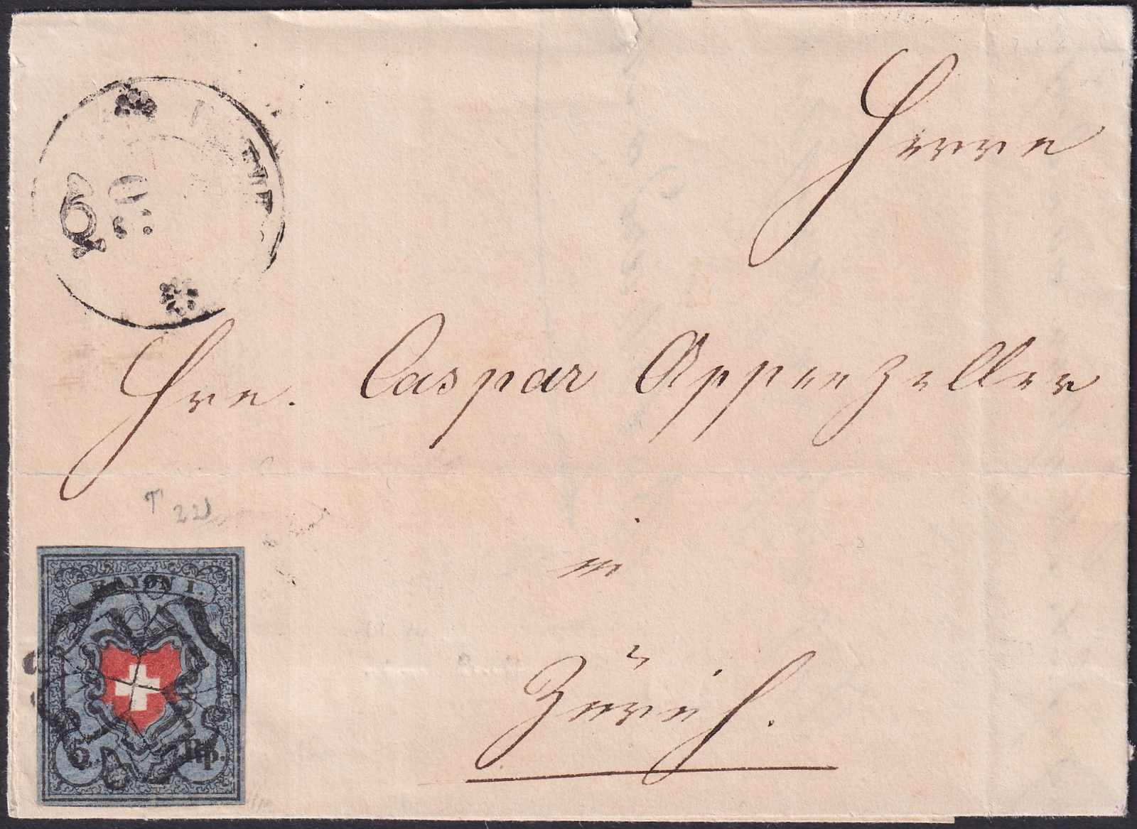 UETIKON 1850, 15II.c (grauviolettblau) Type 22 fehlerfrei auf ...