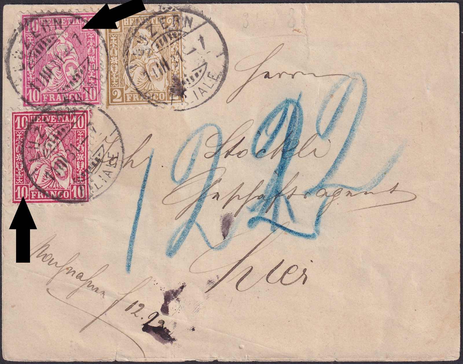 LUZERN 1881 (11.MÄRZ) sehr seltene Orts-Nachnahmen-Verwendung! (25Rp ...