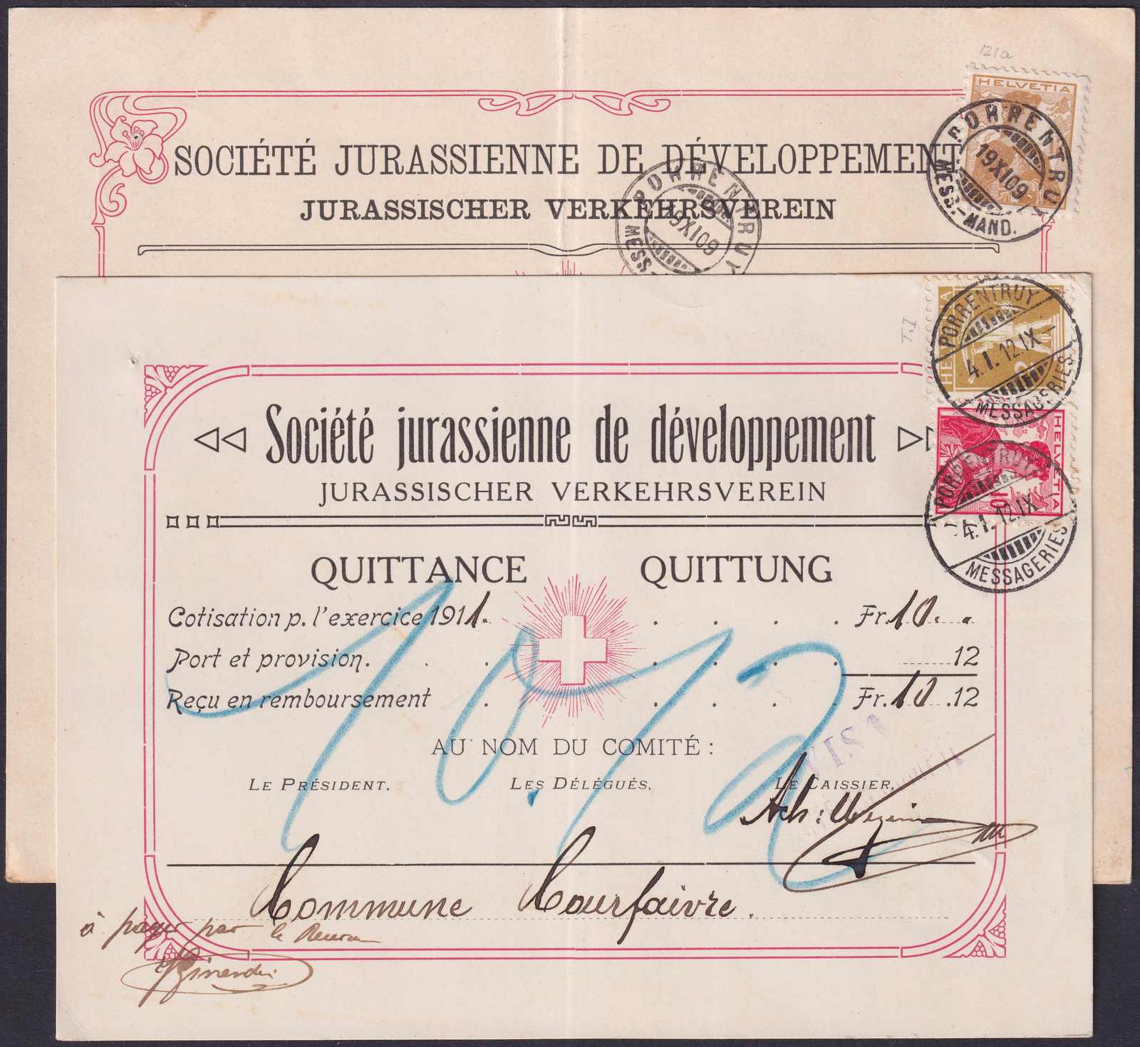 Porrentruy 1909-1912, Jurassischer Verkehrsverein (mit mittig ROTEM ...