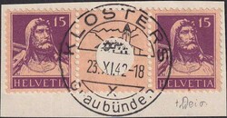 S10, 15c+15c (violett) sehr gesuchter Zwischensteg von KLOSTERS (mit ...