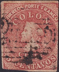 CHILE 1853: Nr.2 (COLON 5 Centavos), mit unregelmässigem Schnitt, ...