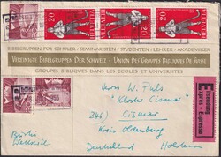 BONSTETTEN 1955, Express-Bahnpost-Verwendung mit Nr.301A (3x) ...