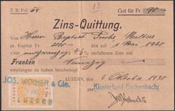 LUZERN 1920, Nr.138III auf Karte mit Stempelmarke: JOS WOCHER & CIE ...