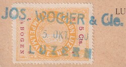LUZERN 1920, Nr.138III auf Karte mit Stempelmarke: JOS WOCHER & CIE ...