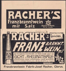 GLARUS 1913, Zudruck-Karten: Fabrik: Josef Racher (Werbung für ...
