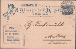 LOCARNO 1920, Nr.138 auf VINI-Zudruck-Karte: Albergo Dell'Angelo ...