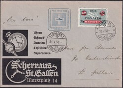 1938, F26 auf Pro-Aero-Brief von Zürich - St.Gallen mit ...