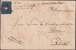 TRÜLLIKON 1850 nach Zürich, 15II.d (tiefdunkelblau) Type 19 auf ...