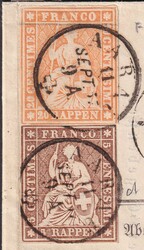 AARAU 1857 (11.SEPT) 25F+22D (sehr gut geschnitten) auf NN-Brief nach ...