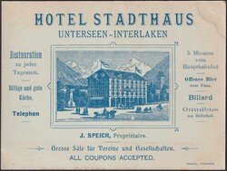 BERN, Hotel "Stadthaus INTERLAKEN" um 1900, illustrierte sehr saubere ...