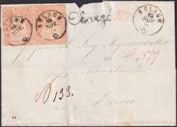 BÜLACH 1858 nach BERN, 25F in Paar-Einheit auf Brief, mit ...