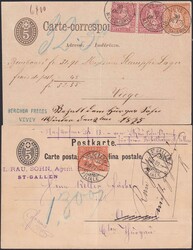 1871-1882, 5 Nachnahme-Karten mit Frankaturen "Sitzende Helvetia" von ...
