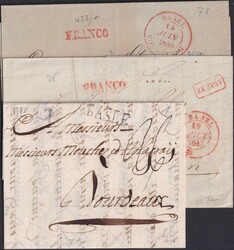 BASEL 1785-1849, 3 Briefe von BASEL nach Bordeaux (FR), Solothurn und ...